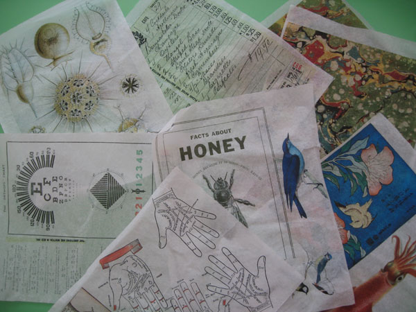 Some of the tissue papers I printed for my papercloth project